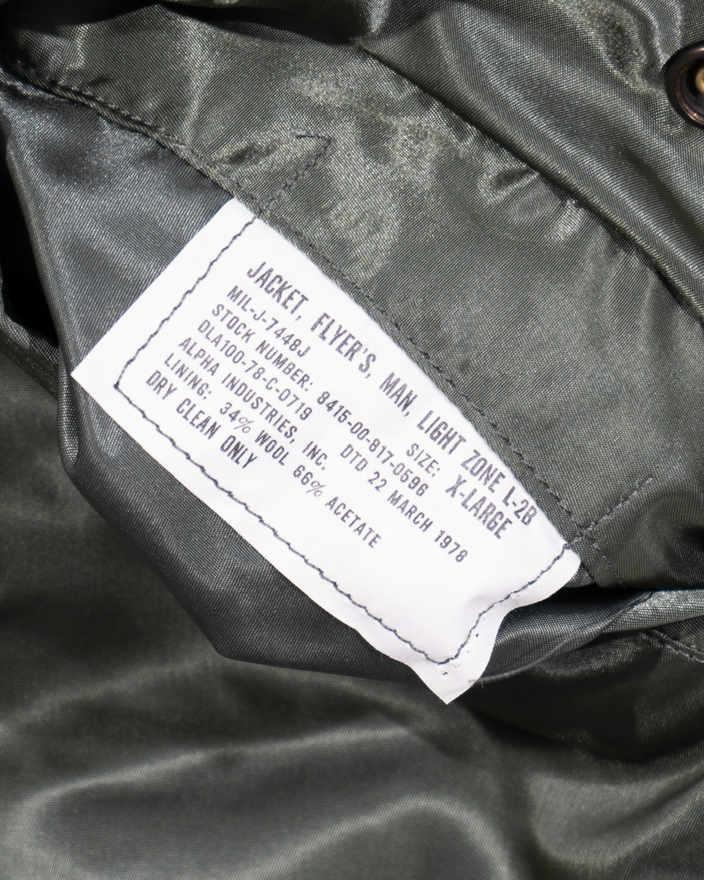 NEW IN BOX ALPHA INDUSTRIES, INC. L-2B LIGHT ZONE FLYER'S JACKET