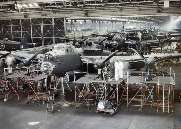 British Lancaster heavy bombers nearing completion in Avro’s assembly plant at Woodford Aerodr...jpg