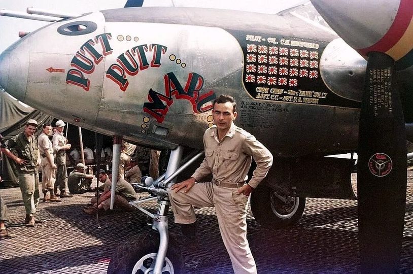 CharlesMacMacDonald and his P-38, Pacific theatre.jpg