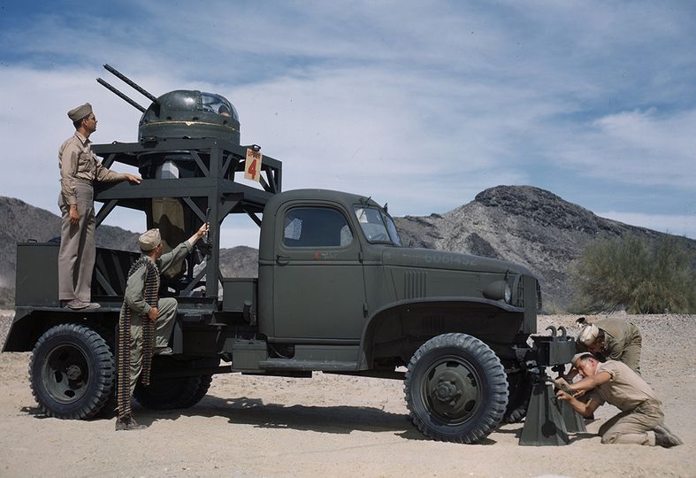 Gunnery training in turret mounted on 1-1 2-ton Chevrolet truck.jpg