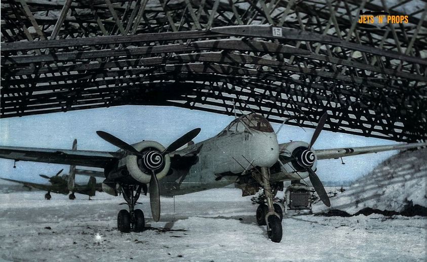 Heinkel He-219A Uhu night fighter equipped with FuG-220d radar is seen at Münster-Handorf Airf...jpg