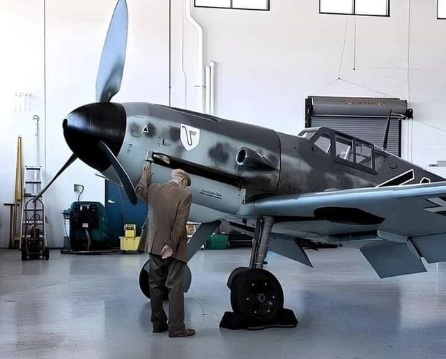 Luftwaffe Pilot Hans Meyer (5 victories) reunited with an old friend..jpg