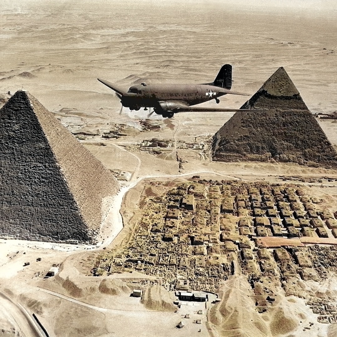 U.S. Army Air Forces Air Transport Command Douglas C-47 Skytrain over the Giza pyramids.jpg