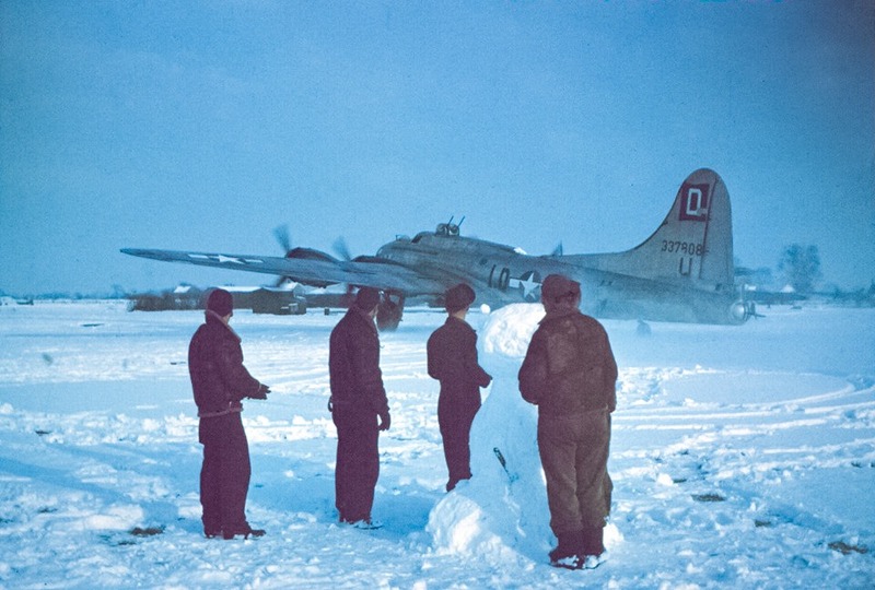 Winter 1944-45 was one of England's coldest in years. Despite the chilly weather, 100th BG air...jpg